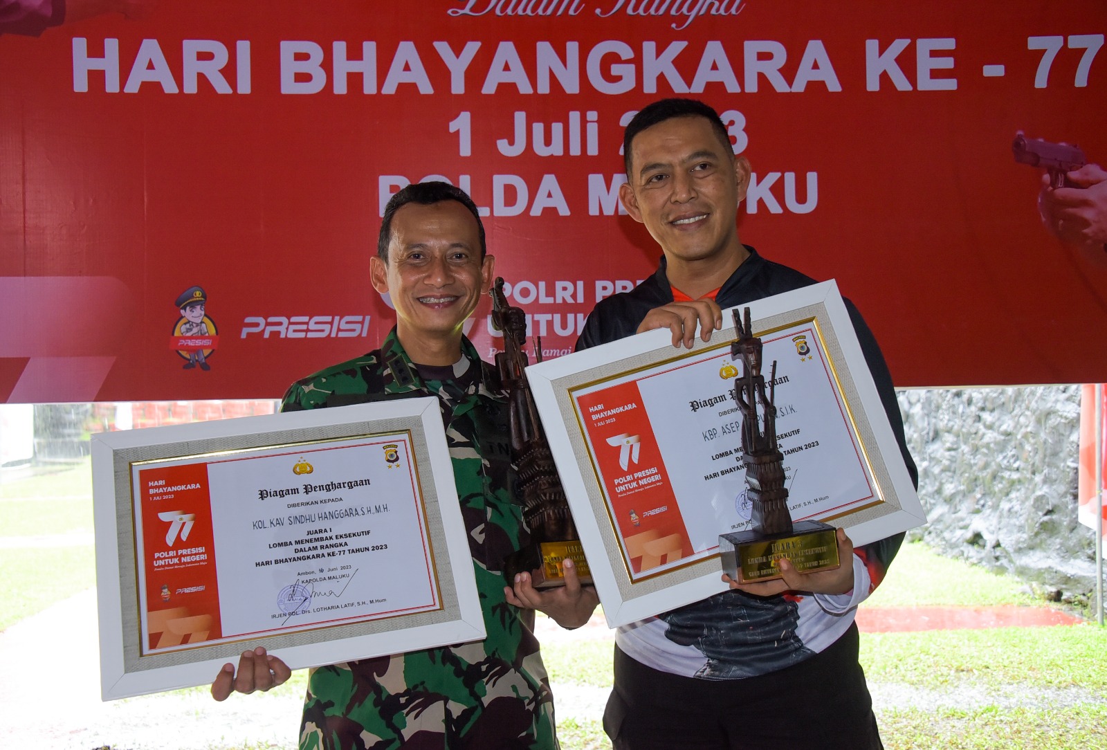 Asintel Kasdam XVI/Pattimura Juara Pertama Lomba Menembak Eksekutif Hari Bhayangkara ke 77
